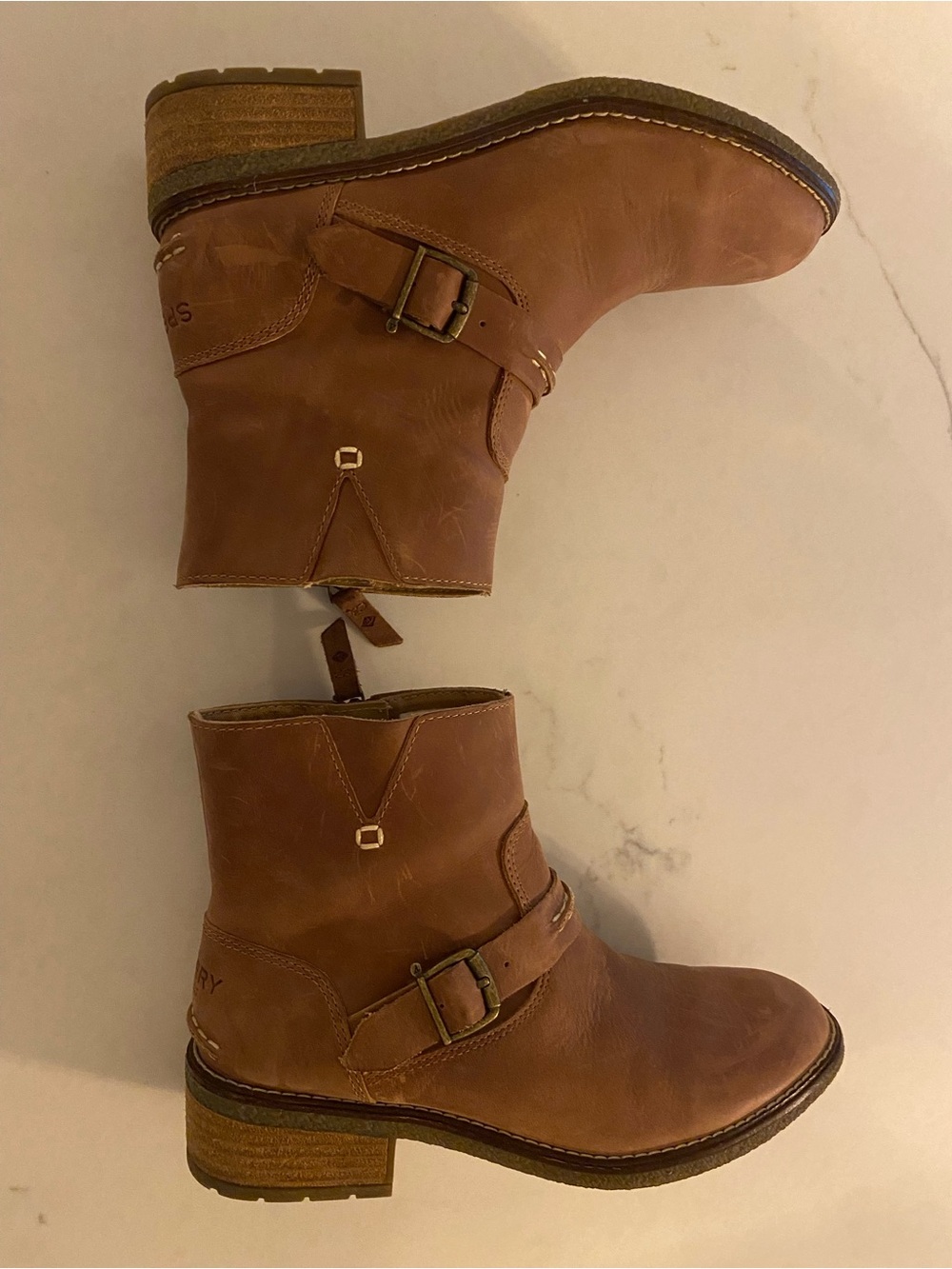 Sperry Women’s Seaport Storm Size 7 Leather Short Buckle Boots Brown Festival